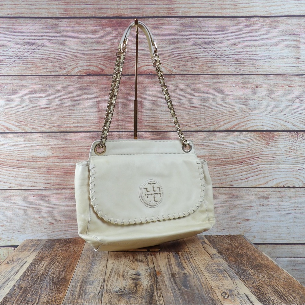 Tory Burch natural undyed leather Marion stacked crossbody